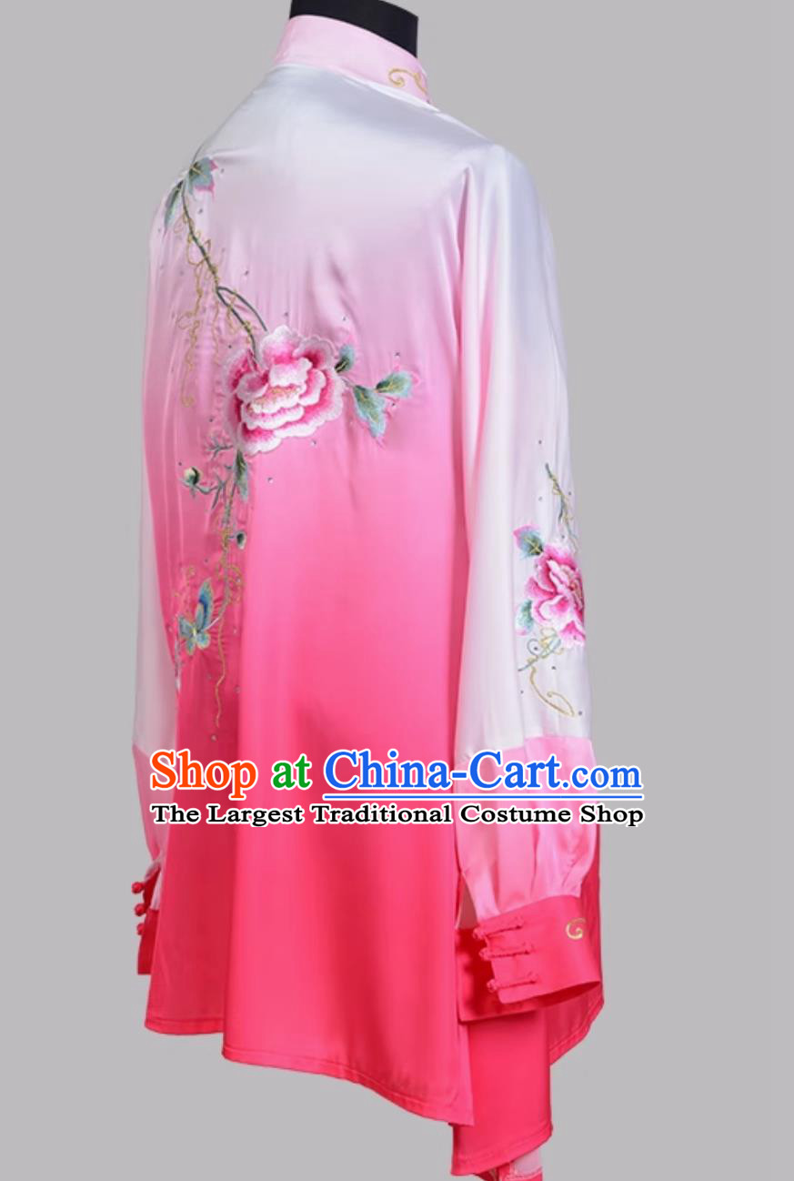 Embroidered Peony Tai Chi Suit Gradient Color Kung Fu Performance Outfit Martial Arts Competition Uniform Wushu Training Wear