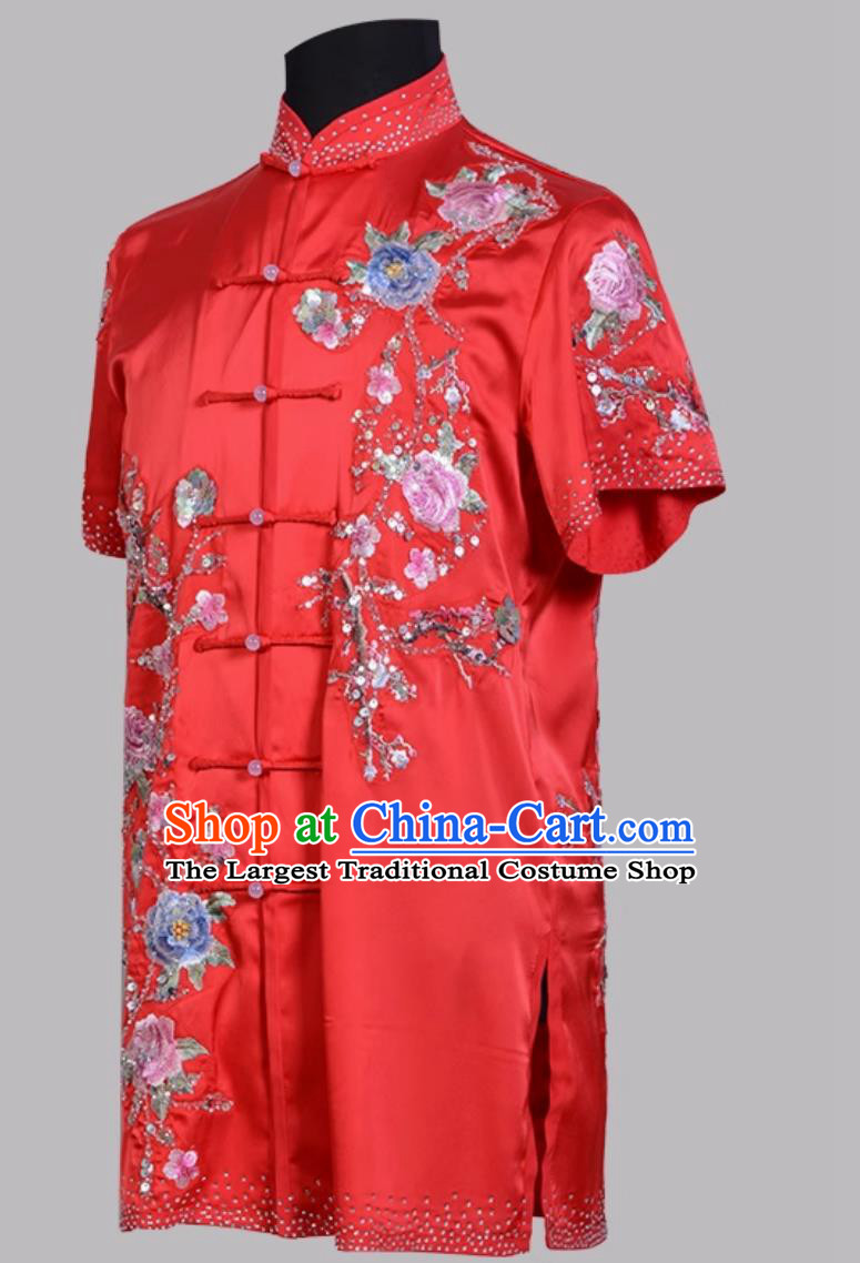 Sequins Embroidery Wushu Clothing Red Martial Arts Suit Changquan Costume Kung Fu Competition Uniform