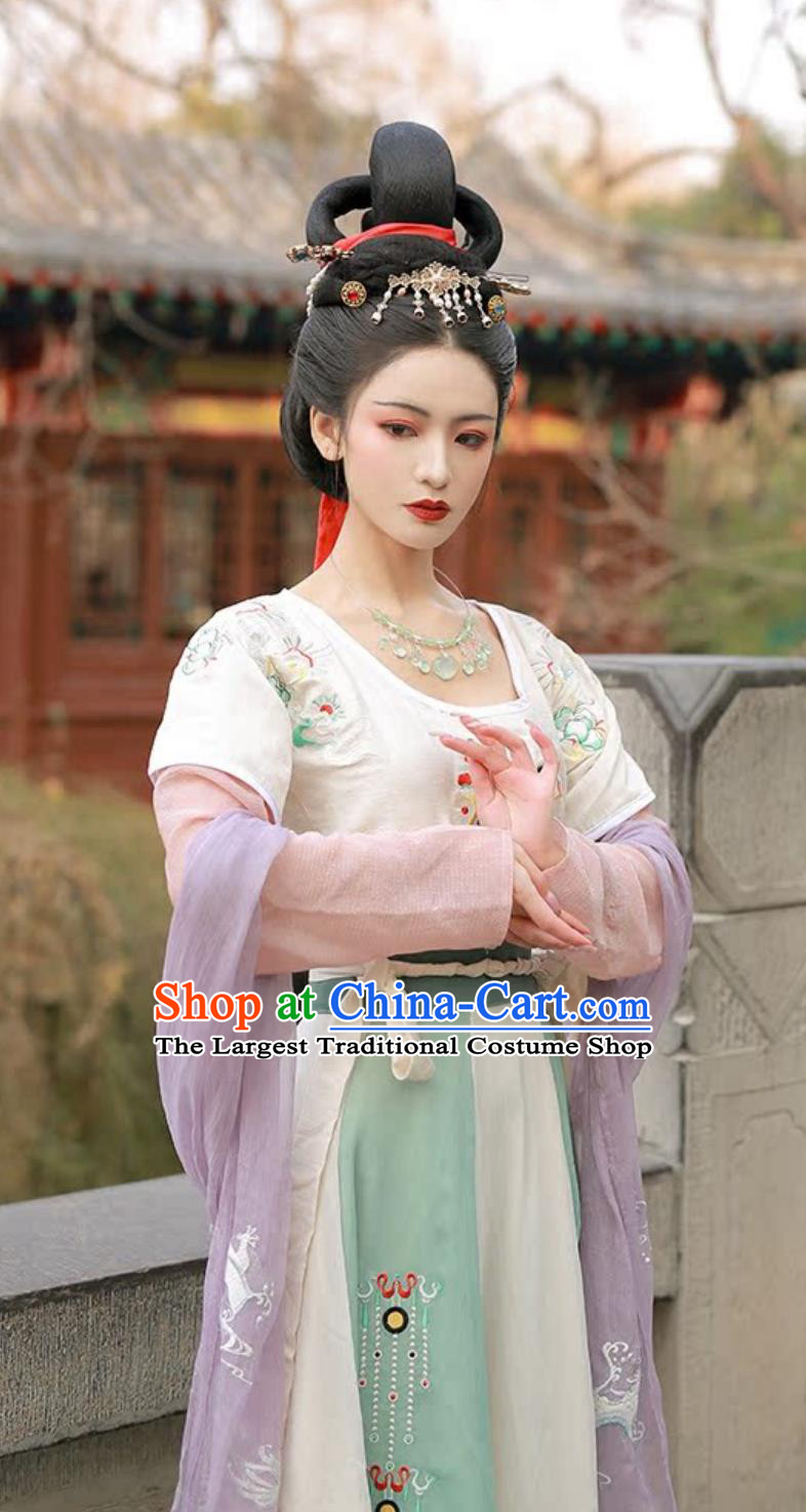 Hanfu Chinese Tang Dynasty Three Piece Set Embroidered 6M Flared Waist High Ruqun Outfit
