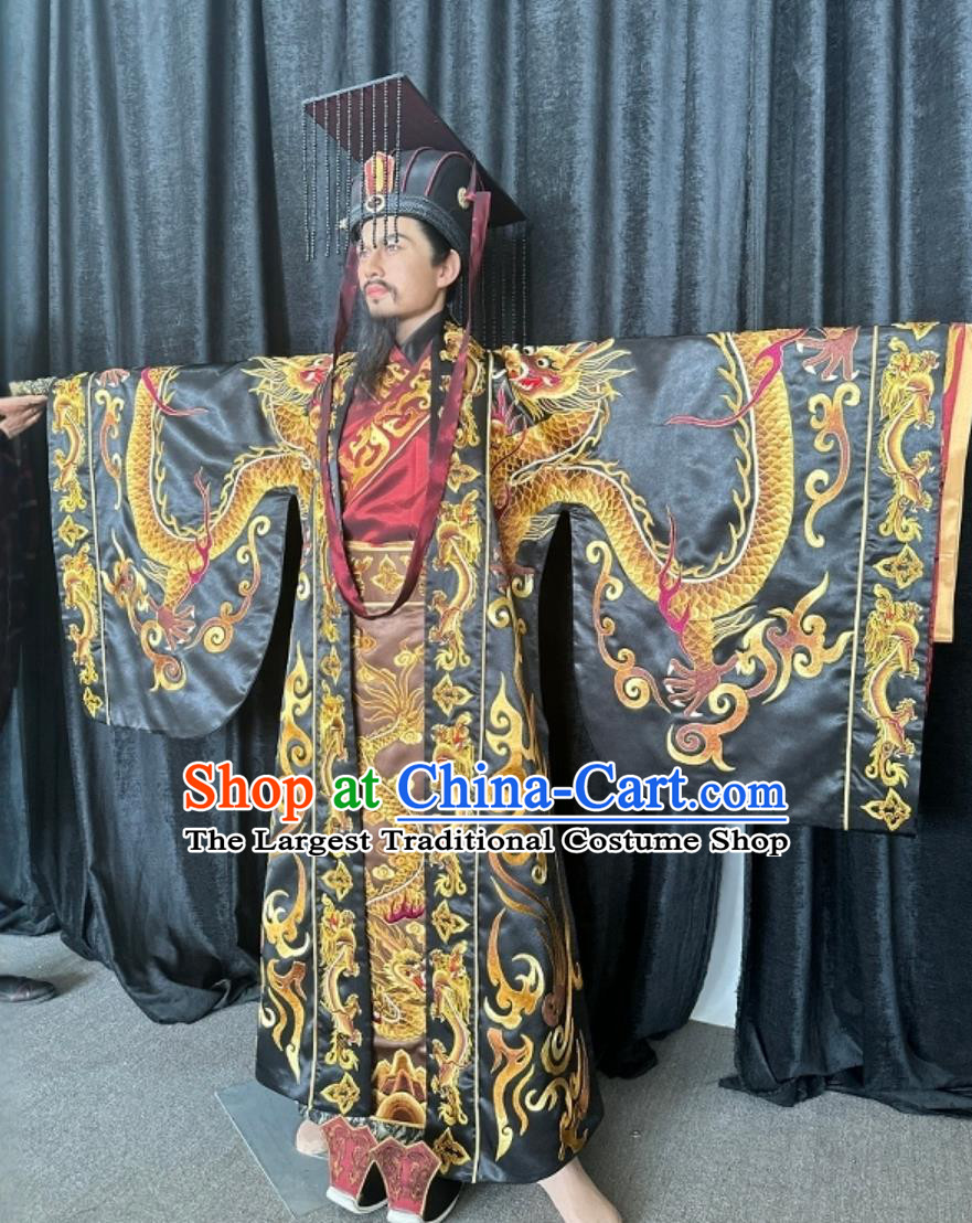 Qin Dynasty Emperor Embroidered Luxurious Dragon Robe Traditional Chinese Ancient First Monarch Qin Shi Huang Attire