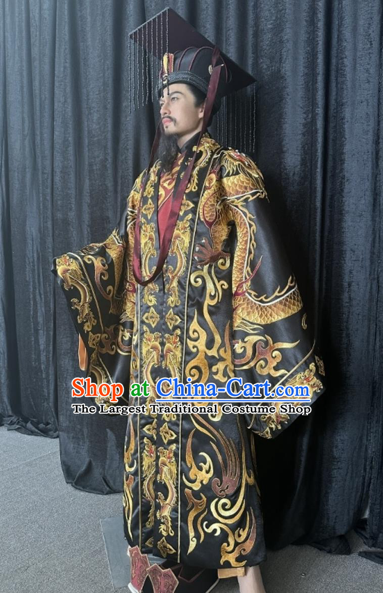 Qin Dynasty Emperor Embroidered Luxurious Dragon Robe Traditional Chinese Ancient First Monarch Qin Shi Huang Attire
