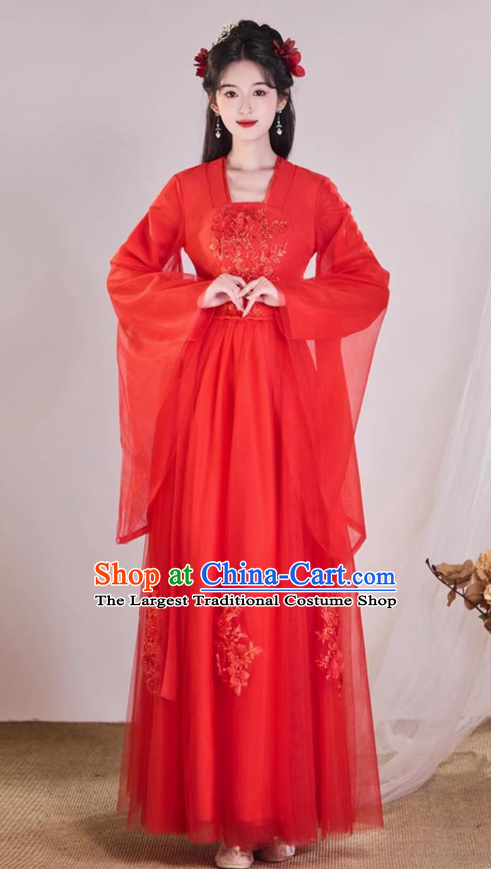 Red Ancient Hanfu Traditional Chinese Clothing Dance Performance Costume Wide Sleeve Fairy Dress