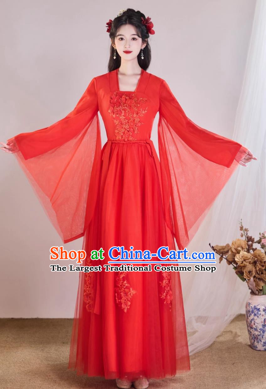 Red Ancient Hanfu Traditional Chinese Clothing Dance Performance Costume Wide Sleeve Fairy Dress