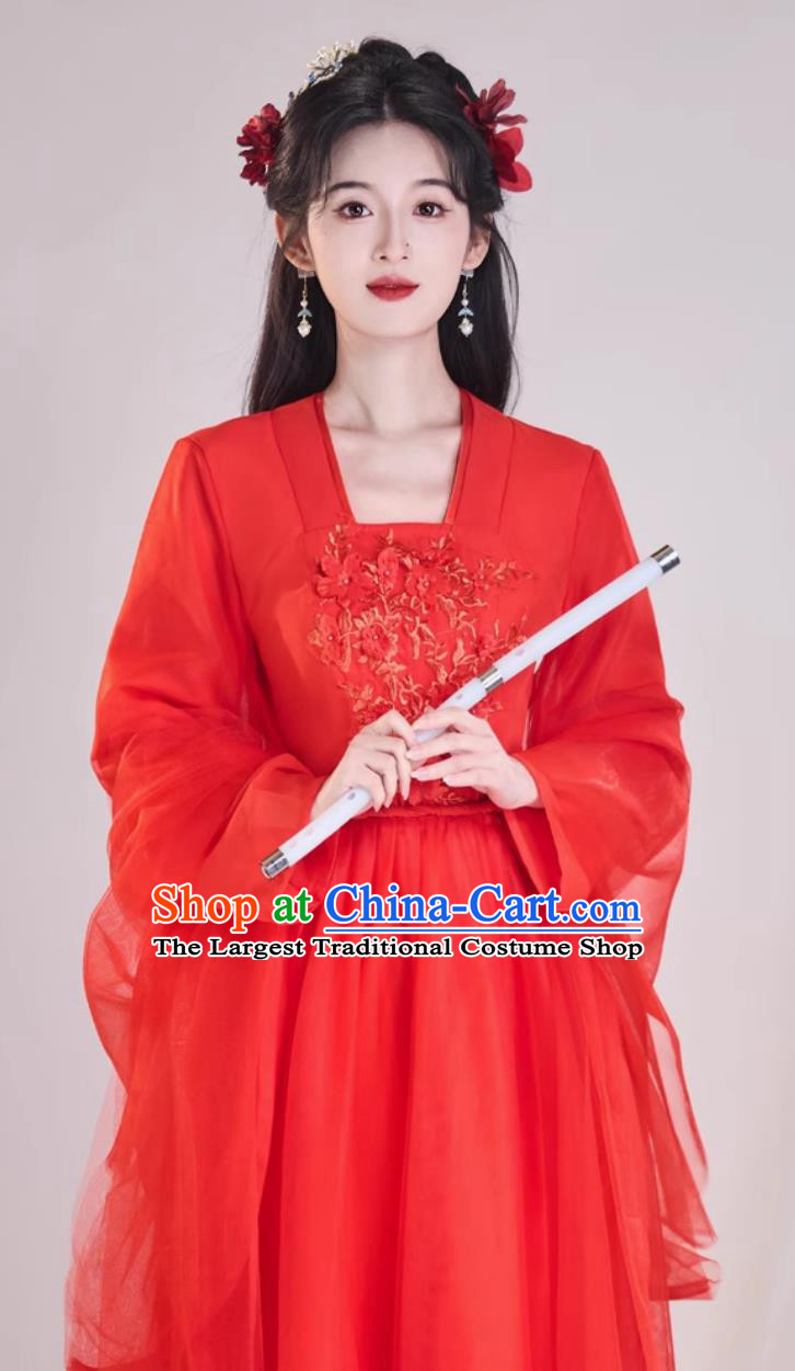 Red Ancient Hanfu Traditional Chinese Clothing Dance Performance Costume Wide Sleeve Fairy Dress