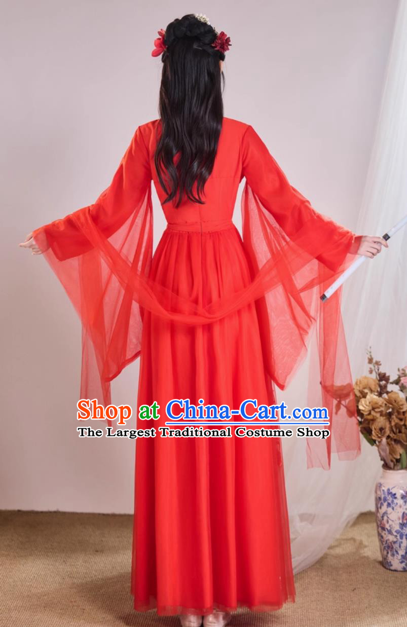 Red Ancient Hanfu Traditional Chinese Clothing Dance Performance Costume Wide Sleeve Fairy Dress