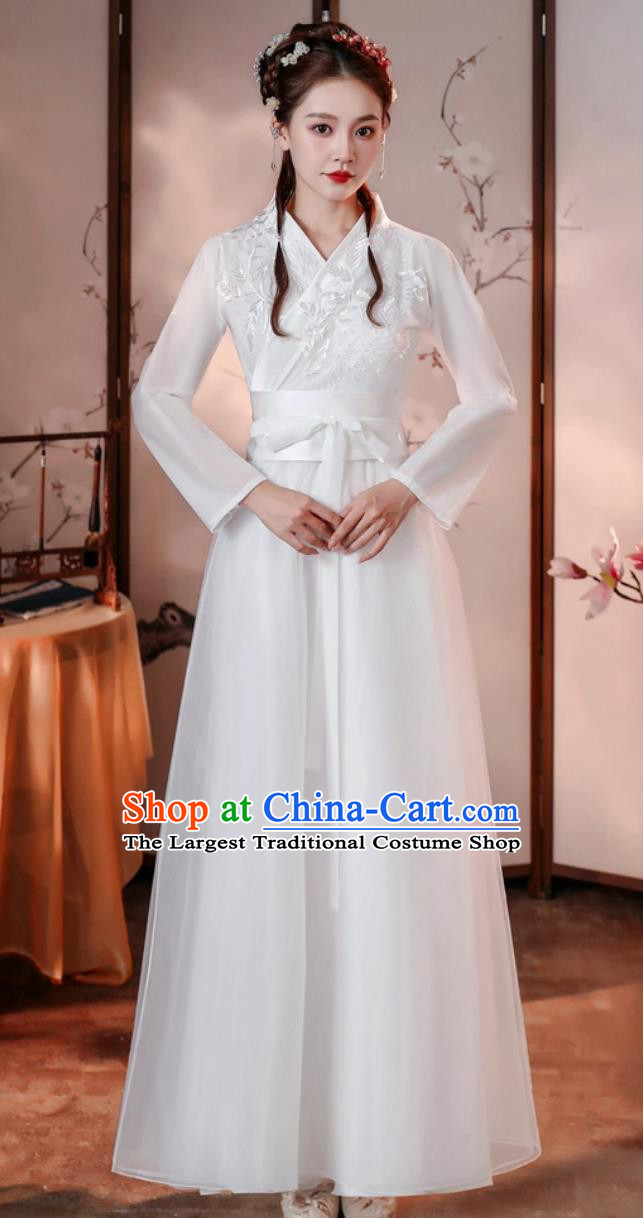 White Hanfu Dance Costume Classical Performance Dress Women Elegant Chinese Ancient Fairy Clothing