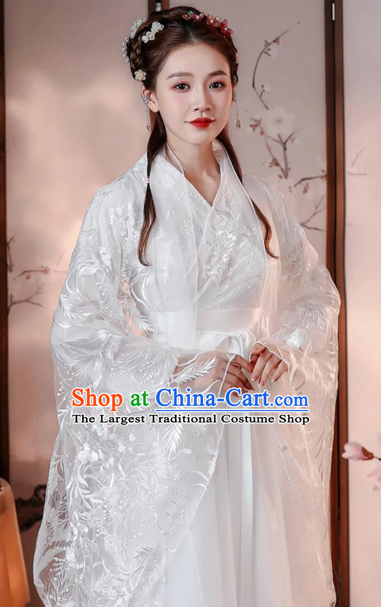 White Hanfu Dance Costume Classical Performance Dress Women Elegant Chinese Ancient Fairy Clothing