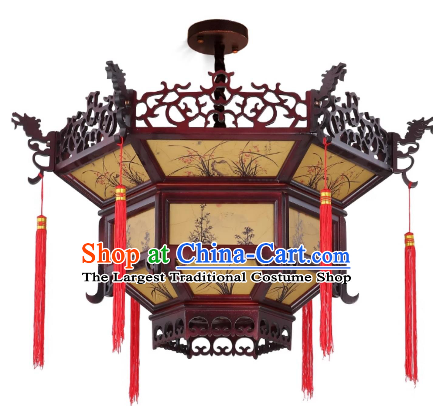 Chinese Wood Vintage Lamp Ancient Hall Restaurant Teahouse Temple Lantern Large Yellow LED Palace Lantern