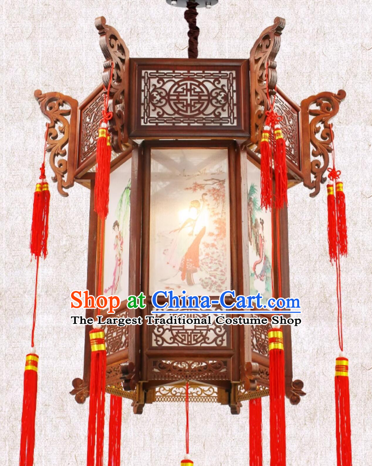 Chinese Wood Palace Lantern Antique Style Courtyard Decorative Pendant Light Traditional Beauty Lamp
