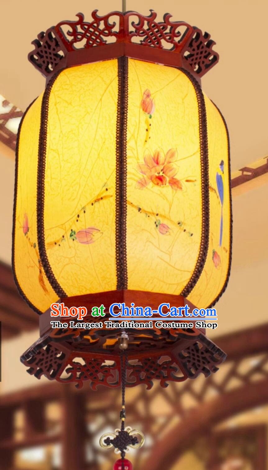 Chinese Antique Palace Lantern Parchment Winter Melon Lamp Traditional Hanging Lighting