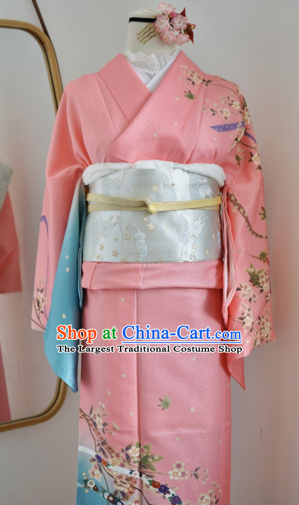 Japanese Traditional Silk Houmongi Kimono Tsukesage Tomesode Yuzen Embroidery Ombre Dress
