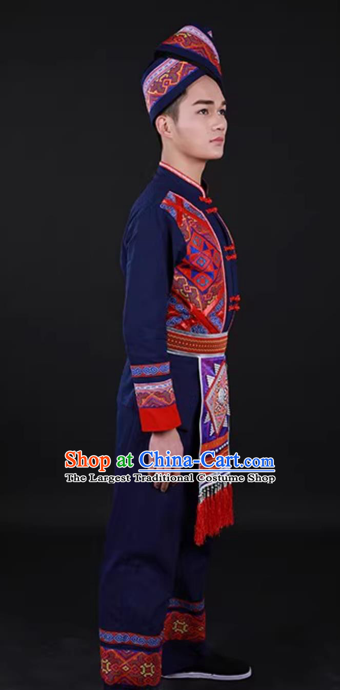 Traditional Chinese Minority Performance Attire Guangxi Zhuang Ethnic Men Dance Costume