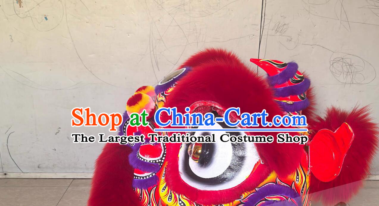 Chinese Lion Dancing Costume Red Wool Lion Dance Clothing Southern Fut San Lion Head Complete Set