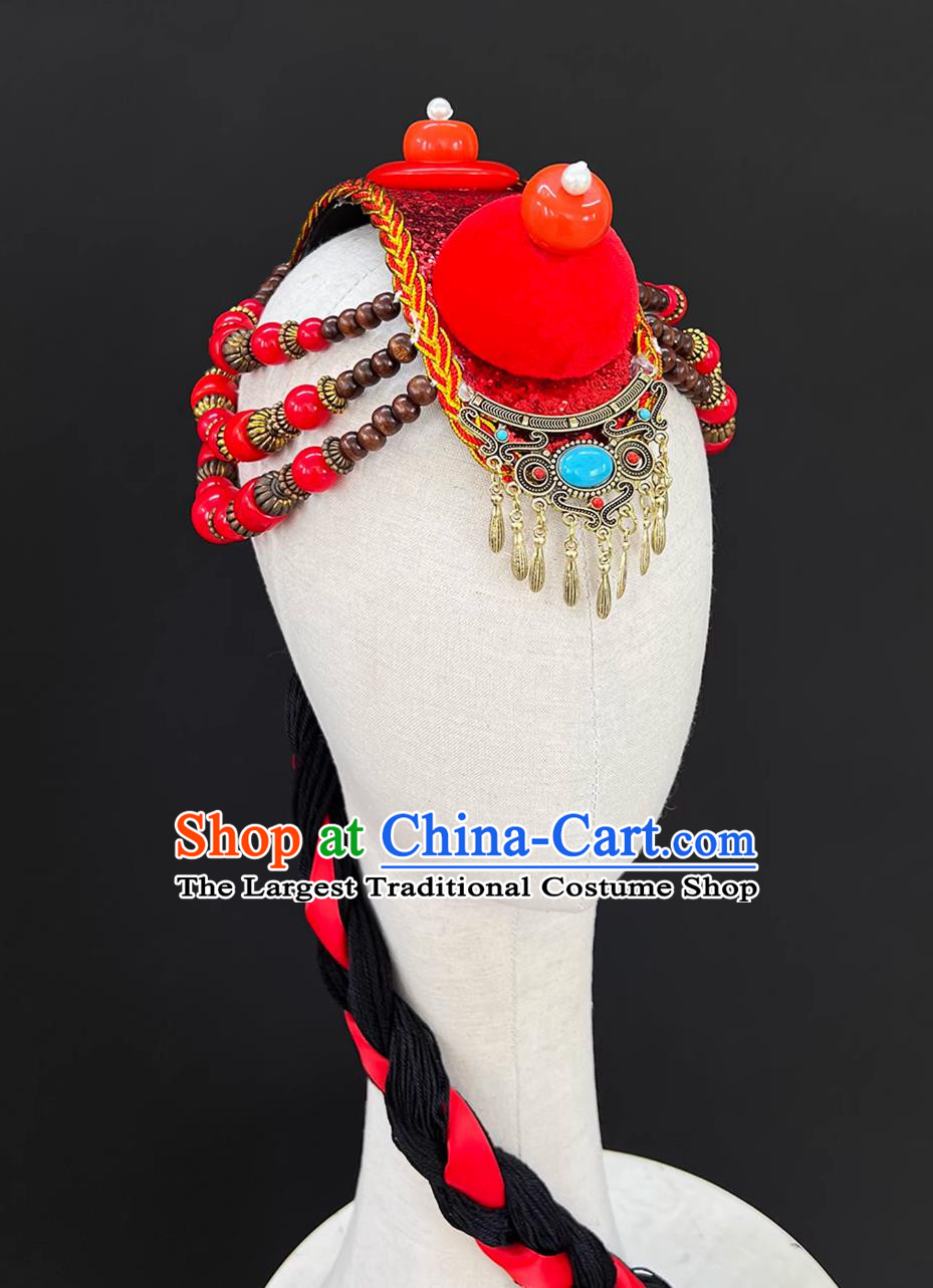 Zang Ethnic Minority Dance Performance Braids Hair Jewelry Tibetan Dance Headdress