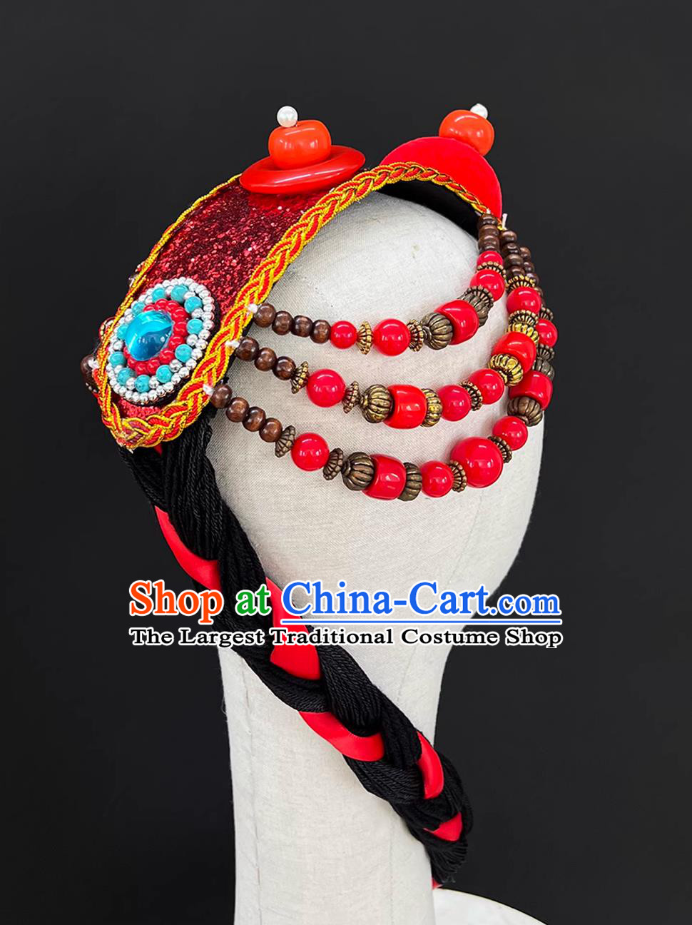 Zang Ethnic Minority Dance Performance Braids Hair Jewelry Tibetan Dance Headdress