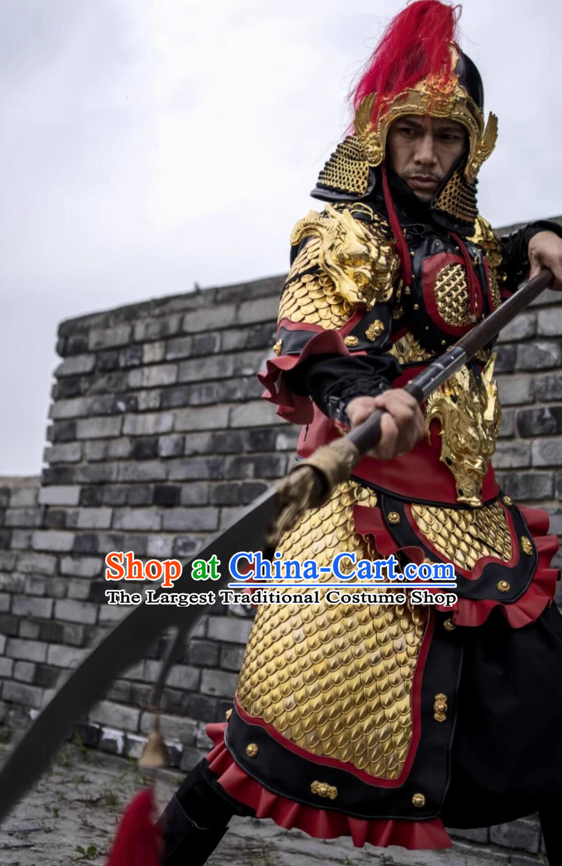 Chinese Ming Dynasty Armor Costumes Ancient China General Golden Helmet and Armour Complete Set