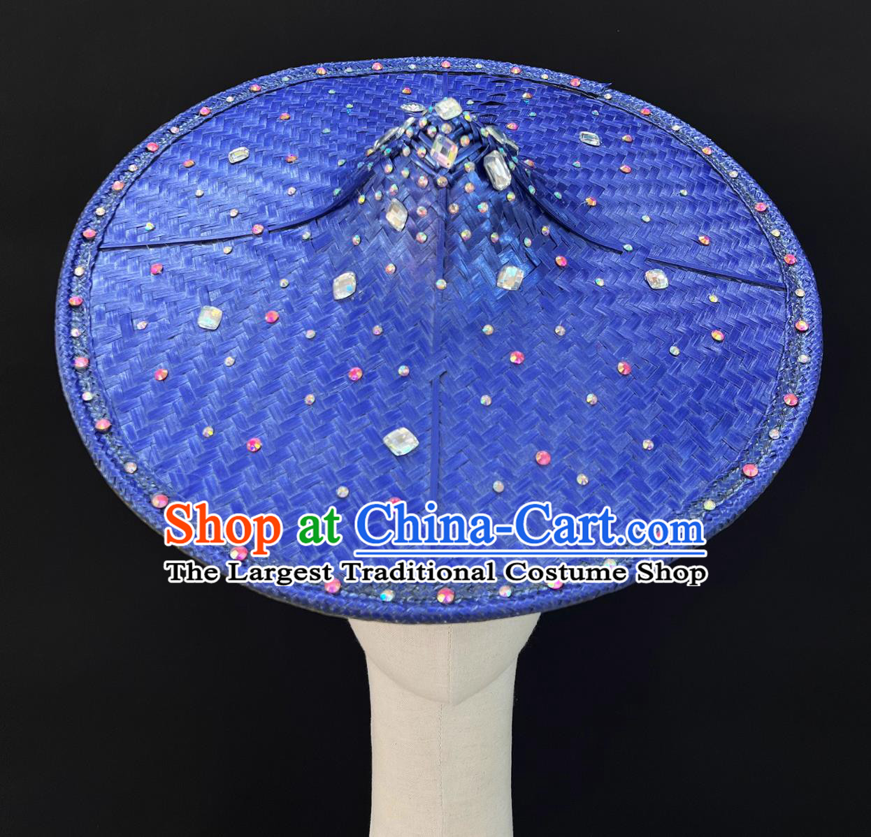 Huayao Dai Bamboo Hat Yunnan Dai Ethnic Women Headwear Solo Dance Blue Bamboo Hat