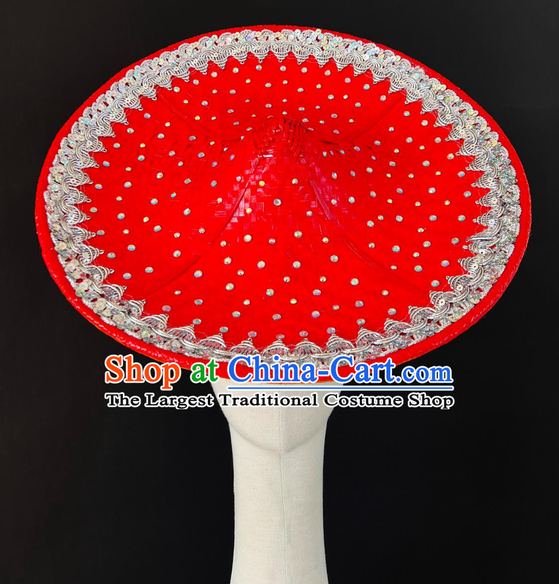 Women Solo Dance Red Bamboo Hat Huayao Dai Bamboo Hat Chinese Yunnan Dai Ethnic Headwear