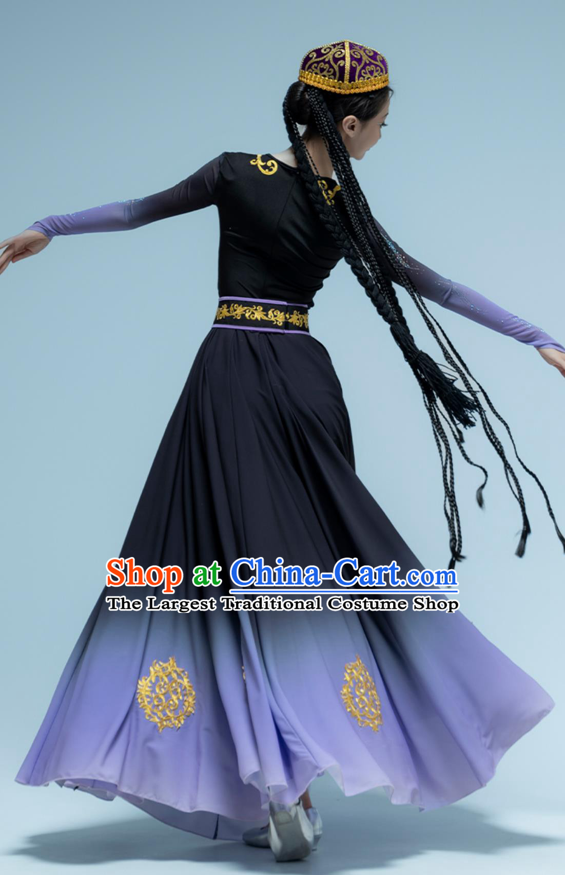 Uyghur Dance Performance Dress Xinjiang Dance Flowy Large Skirt Chinese Art Exam Clothing