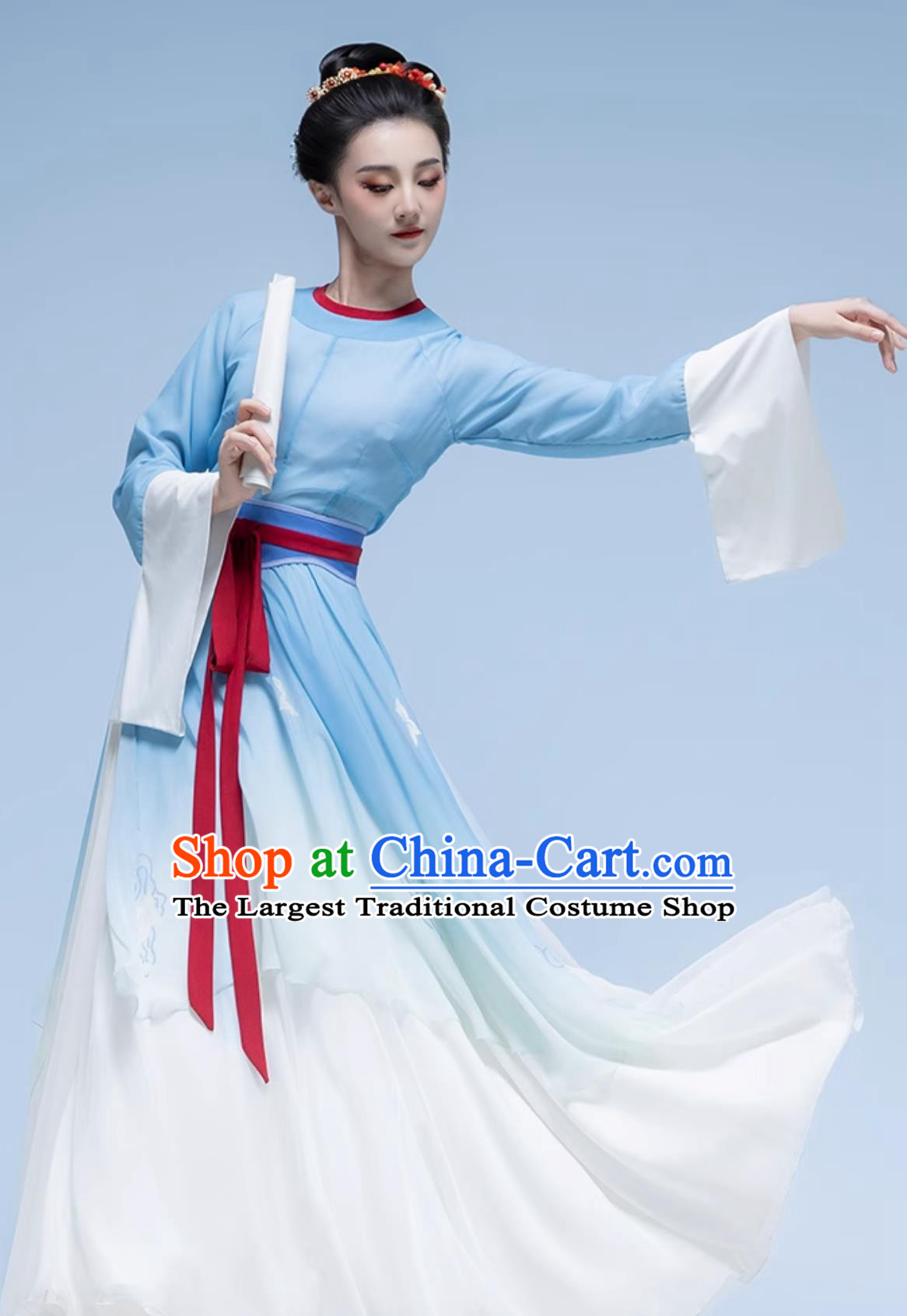 Plum Blossom Border Contemplation Solo Dance Costume Classical Dance Performance Clothing Chinese Ancient Fairy Blue Dress