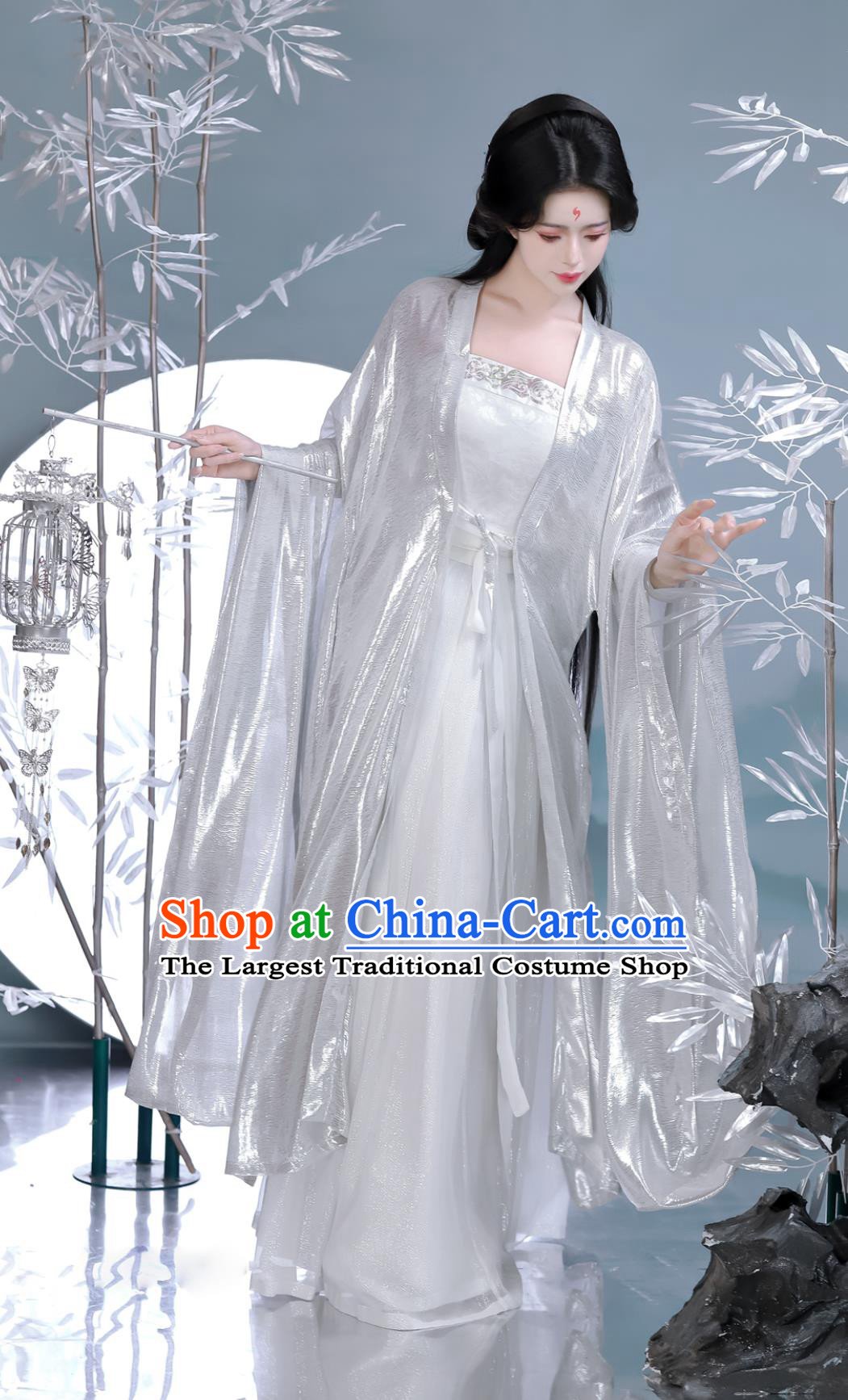 Tang Dynasty Silk Wide Sleeve High Waisted Ruqun Set Traditional Chinese Clothing Ancient Princess White Hanfu
