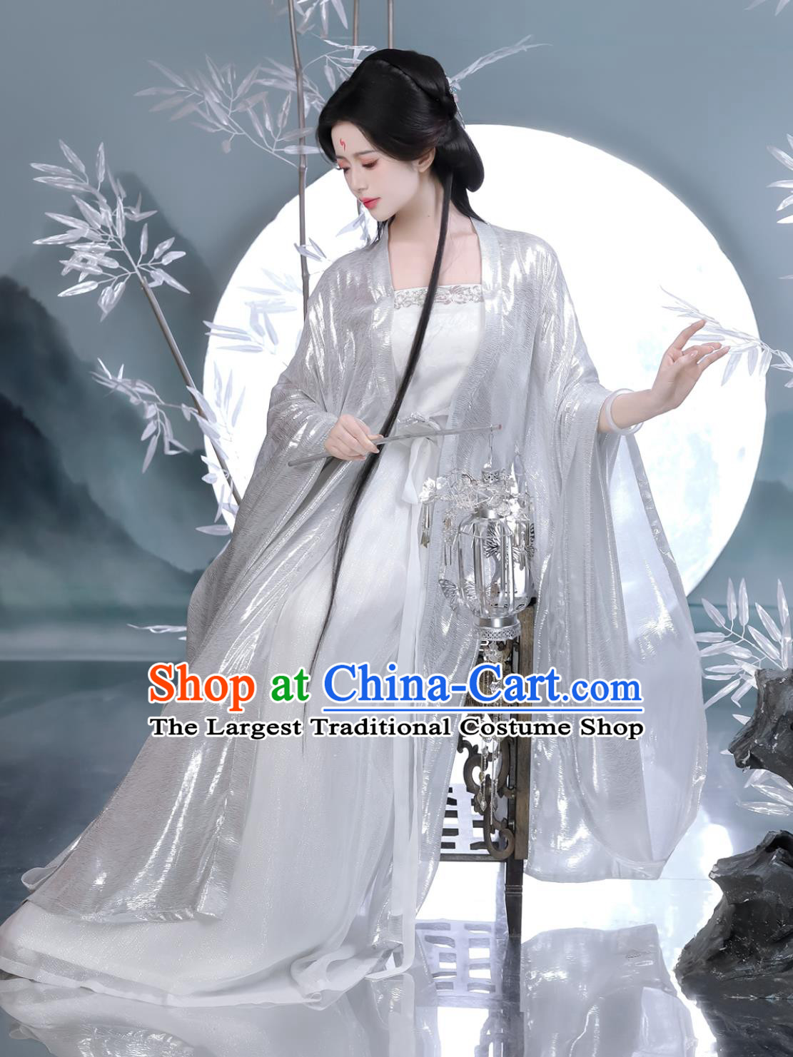 Tang Dynasty Silk Wide Sleeve High Waisted Ruqun Set Traditional Chinese Clothing Ancient Princess White Hanfu