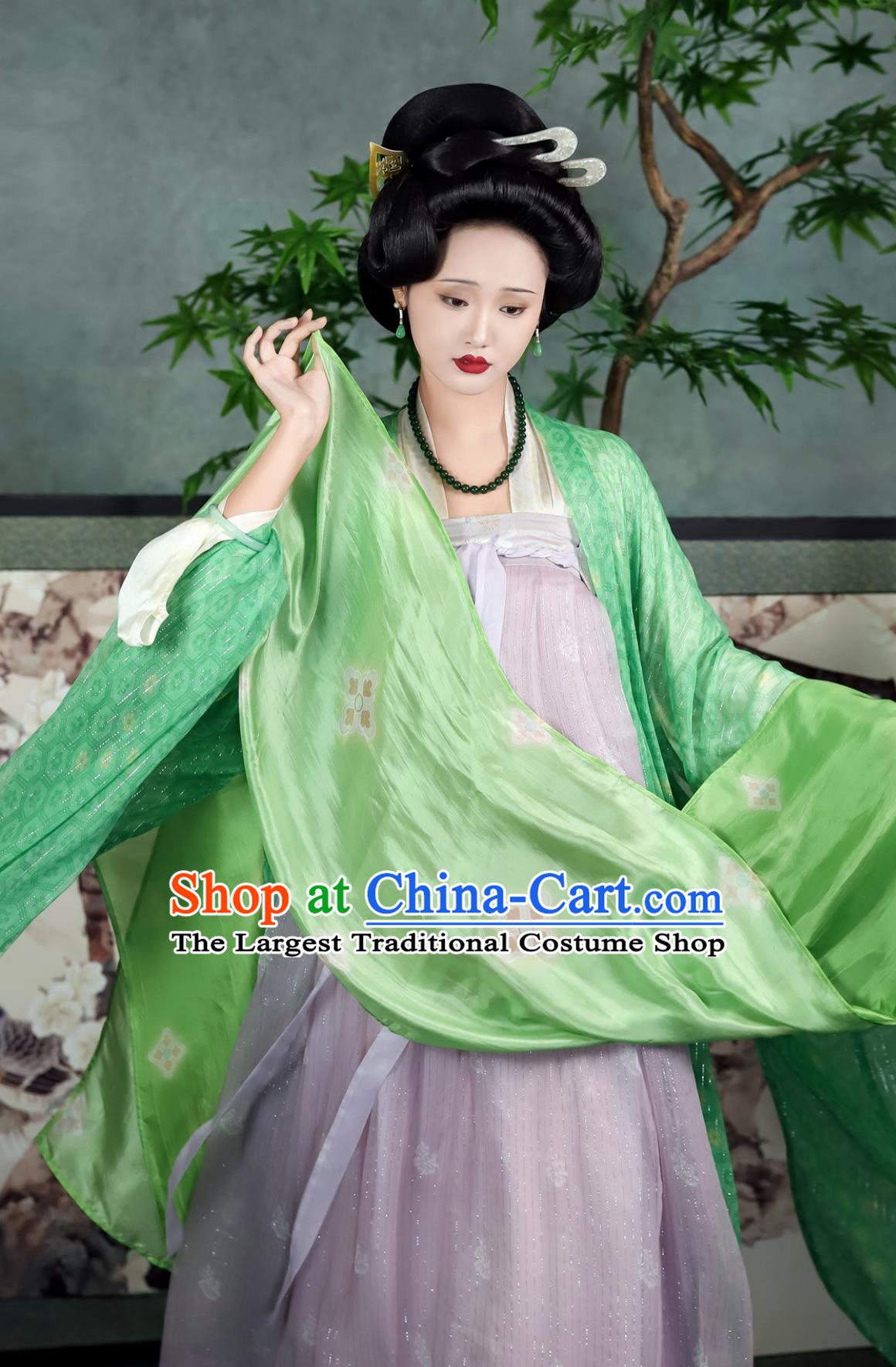 Tang Dynasty Silk Wide Sleeve Cape High Waisted Ruqun Set Traditional Chinese Hanfu Court Clothing