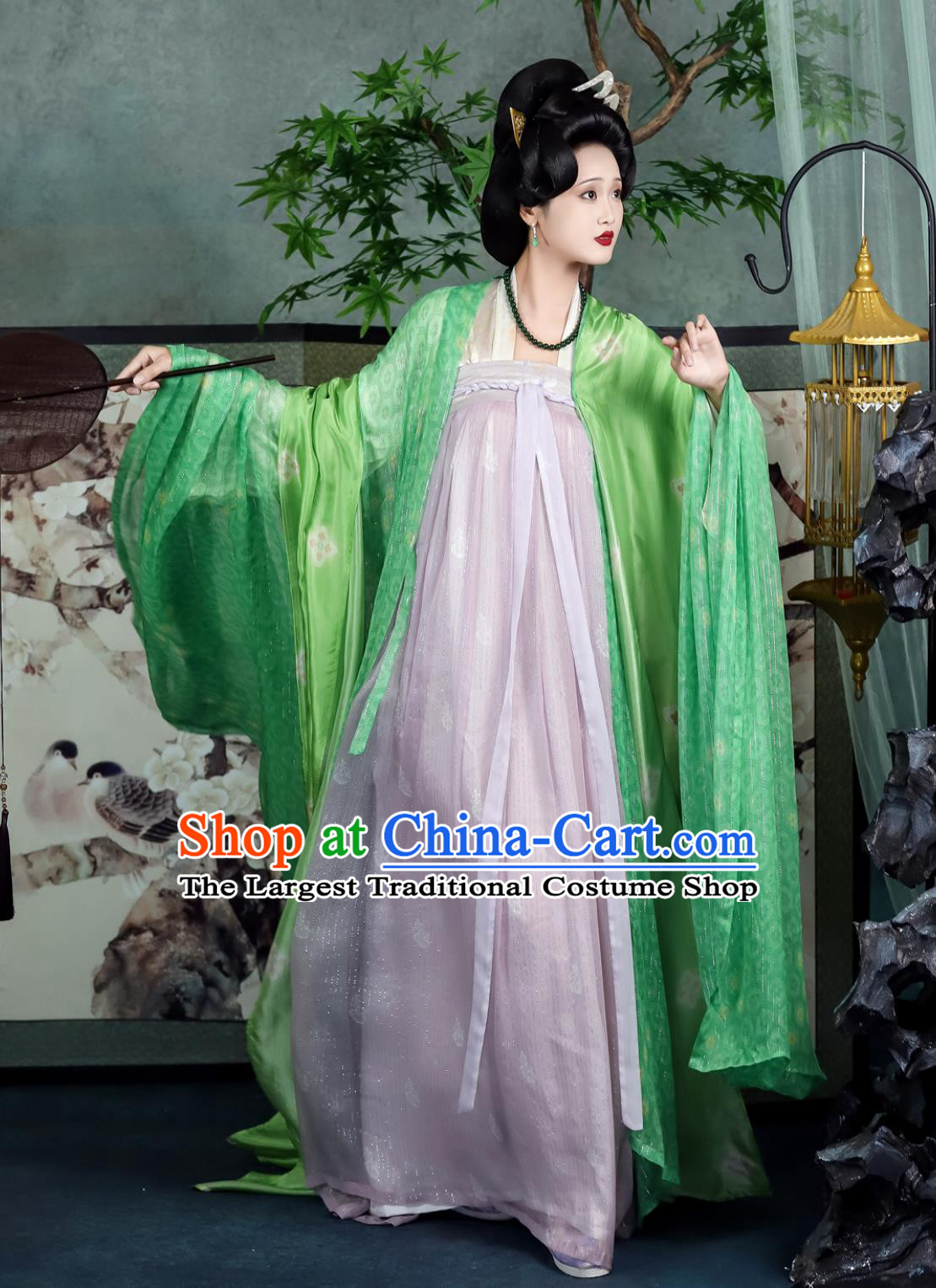 Tang Dynasty Silk Wide Sleeve Cape High Waisted Ruqun Set Traditional Chinese Hanfu Court Clothing