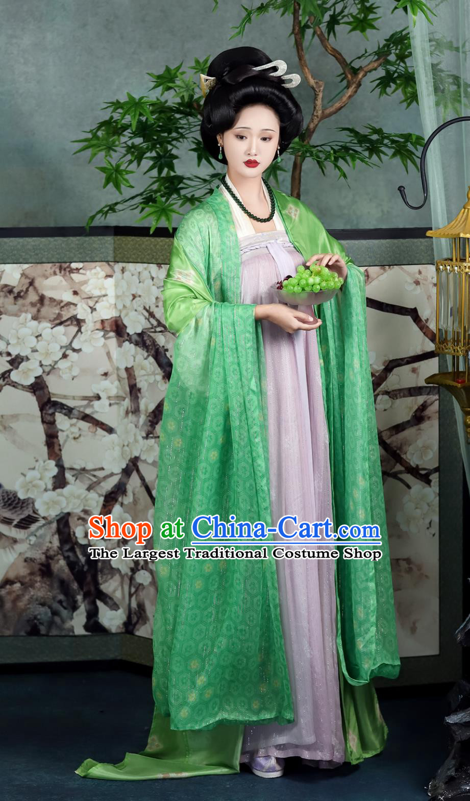 Tang Dynasty Silk Wide Sleeve Cape High Waisted Ruqun Set Traditional Chinese Hanfu Court Clothing