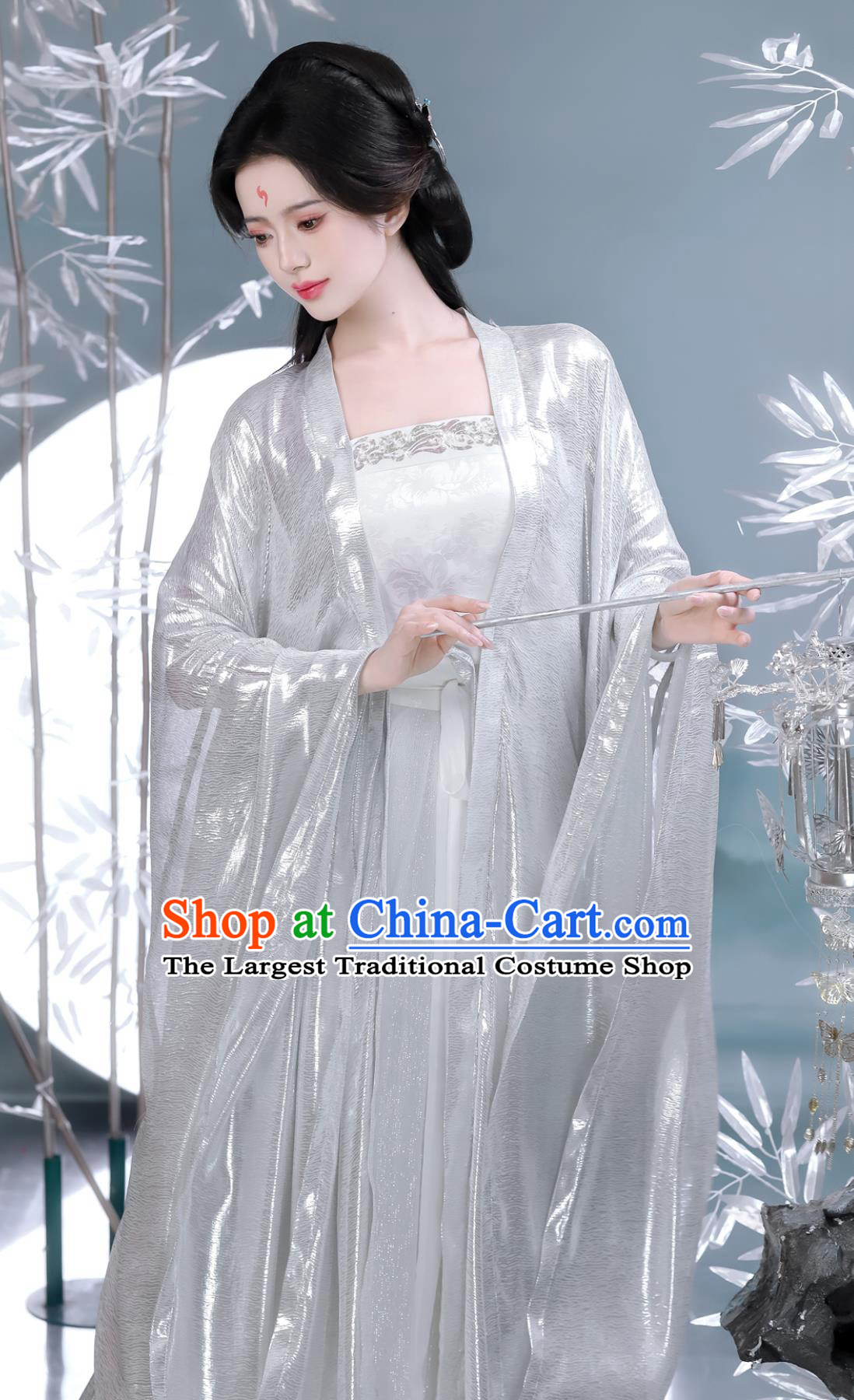 Tang Dynasty Silk Wide Sleeve High Waisted Ruqun Set Traditional Chinese Clothing Ancient Princess White Hanfu
