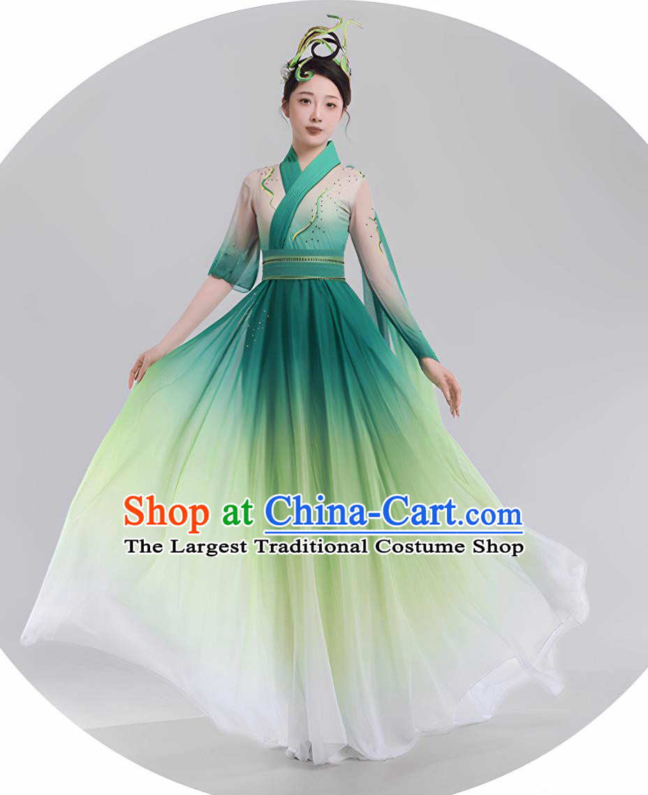Opening Dance Willow Leaf Legend Costume Classical Dance Attire Ribbon Gradient Green Women Stage Dress