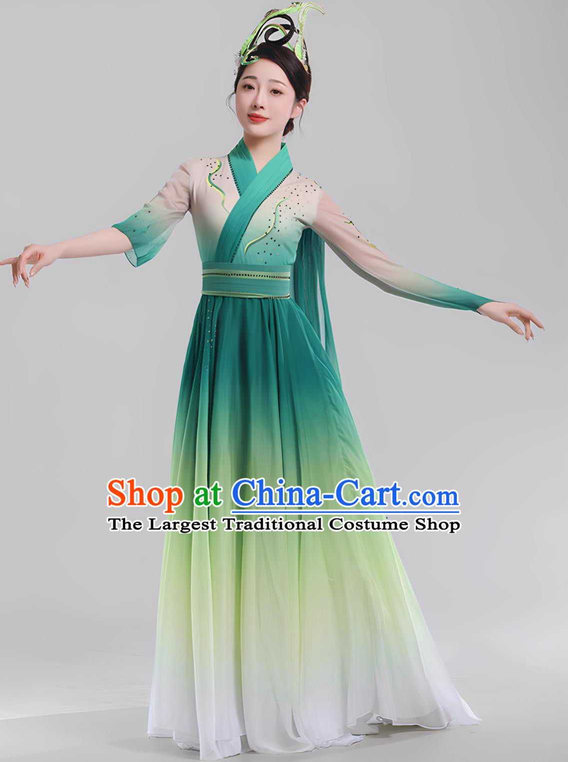 Opening Dance Willow Leaf Legend Costume Classical Dance Attire Ribbon Gradient Green Women Stage Dress