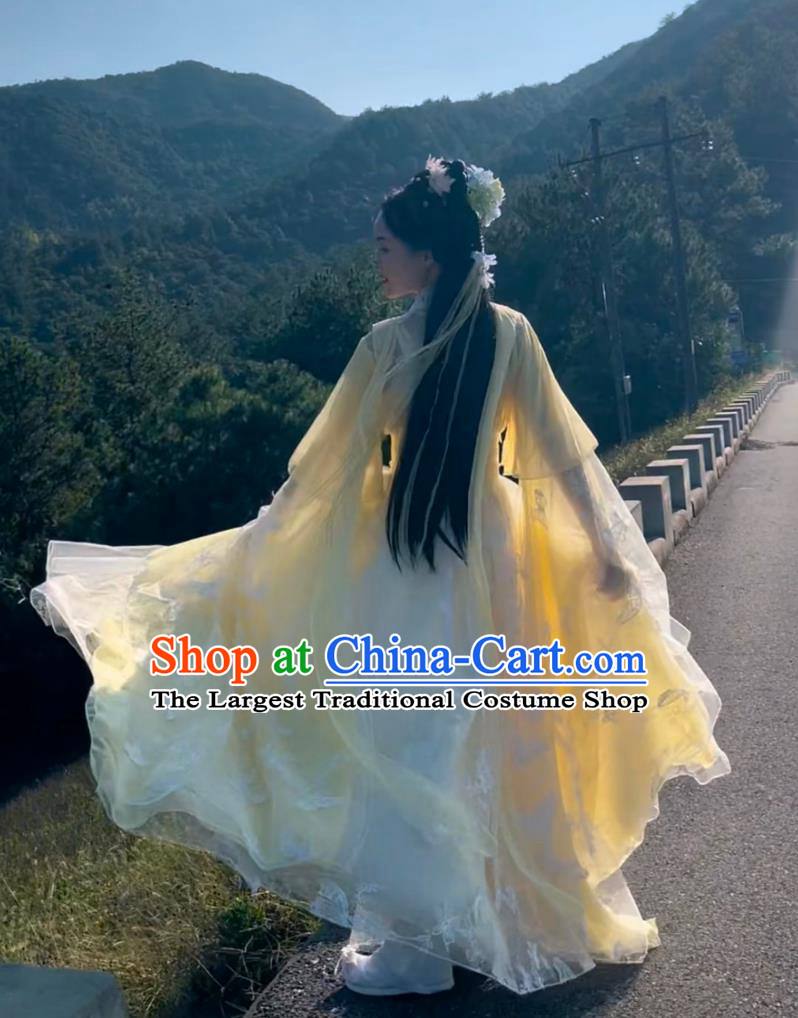 Ancient Princess Yellow Hanfu Dress Custom Fairy Performance Costume Traditional Chinese Clothing