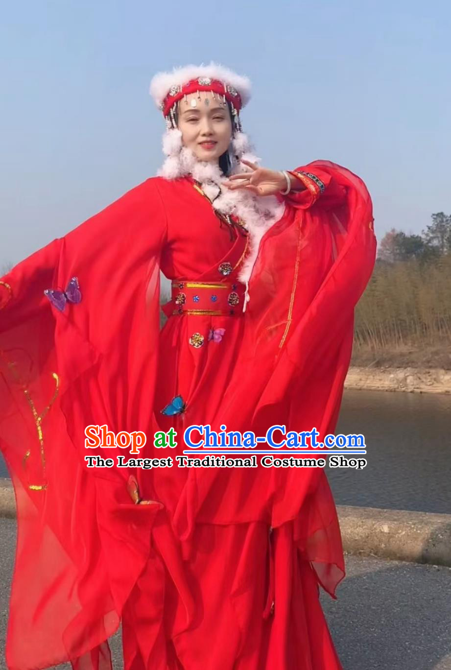 Princess Pearl Fragrant Concubine Red Dress Ancient Ethnic Princess Costume Film Television Butterfly Fairy Attire