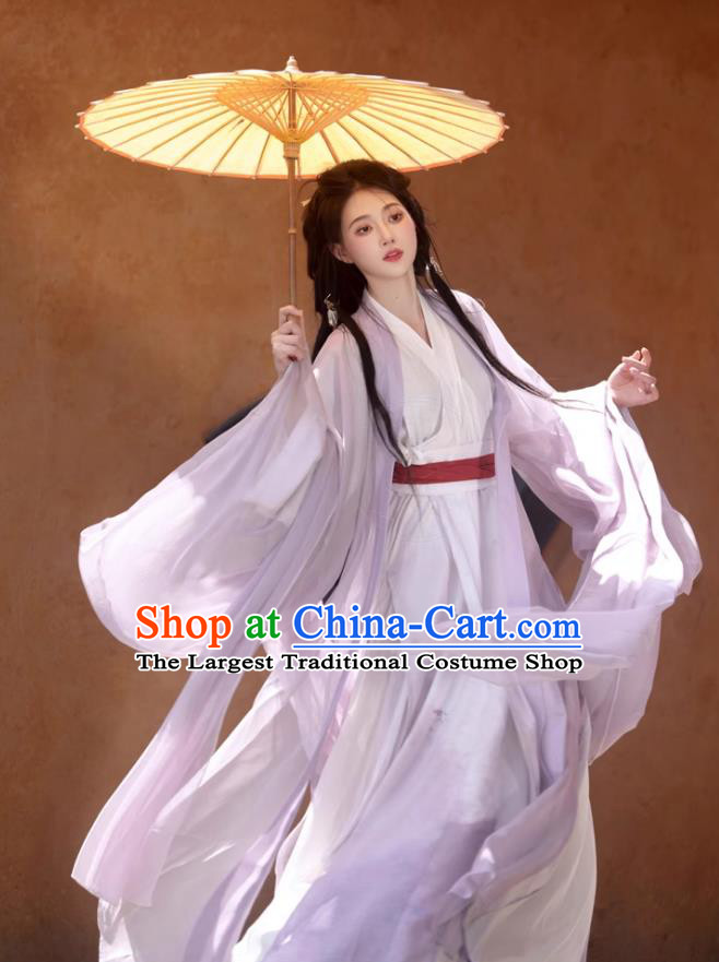 Song Dynasty Hanfu Light Purple Wide Sleeve Dress Traditional Chinese Costumes