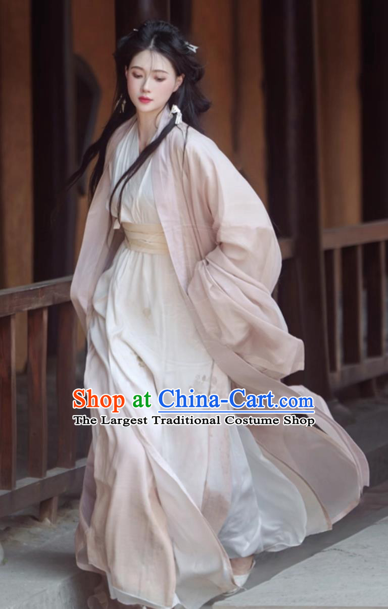 Traditional Chinese Costumes Song Dynasty Hanfu Light Khaki Wide Sleeve Dress