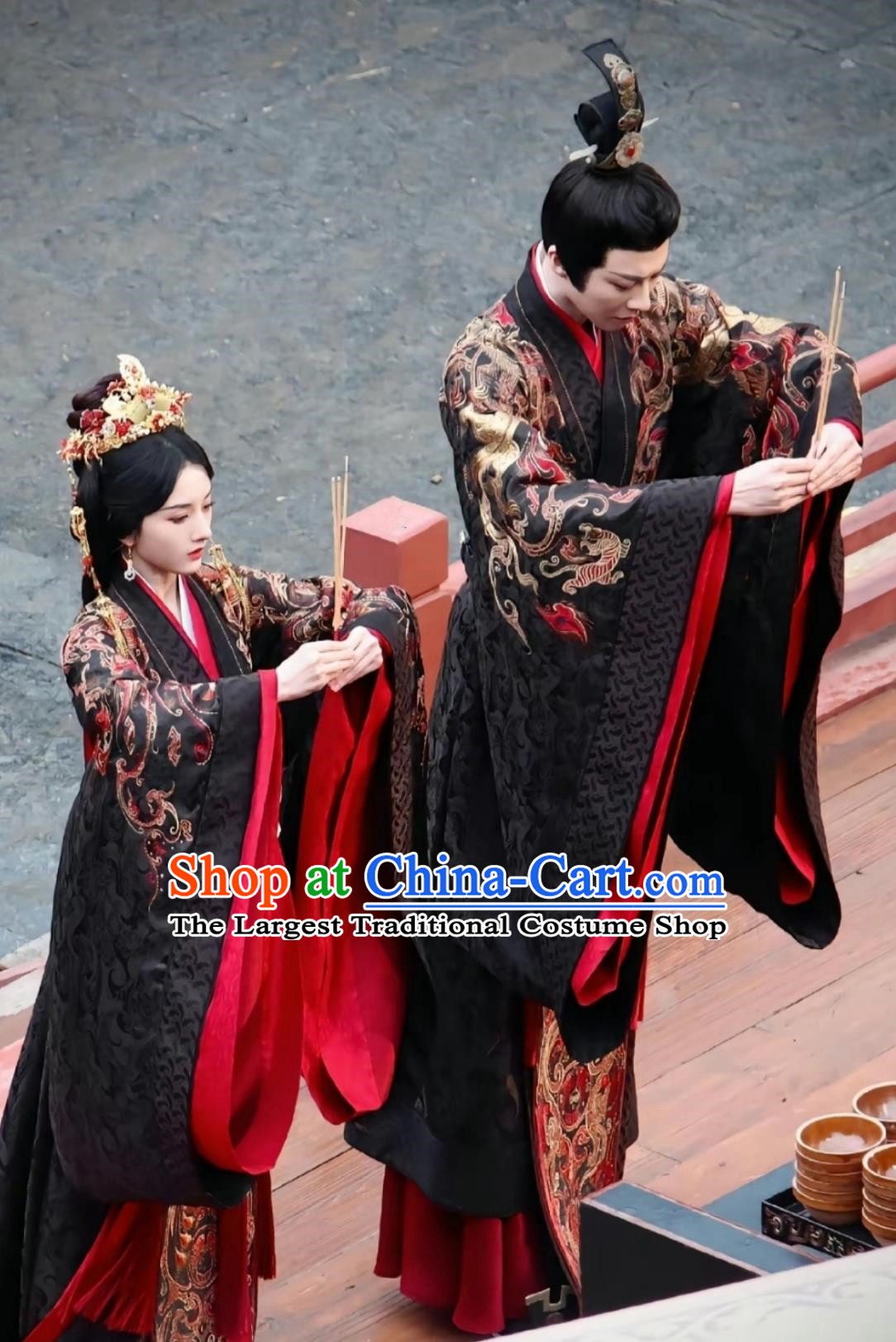 TV Series The Prisoner Of Beauty Wei Zhao and Xiao Qiao Wedding Costumes Traditional Hanfu Dresses Chinese Warring States Time Clothing