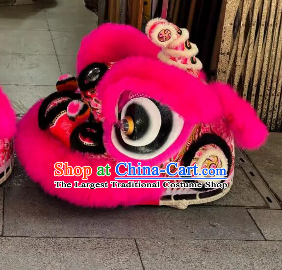 Traditional Festival Lion Performance Prop Hot Pink Wool Hok San Lion Dance Costume Handmade Chinese Lion Dance Equipment