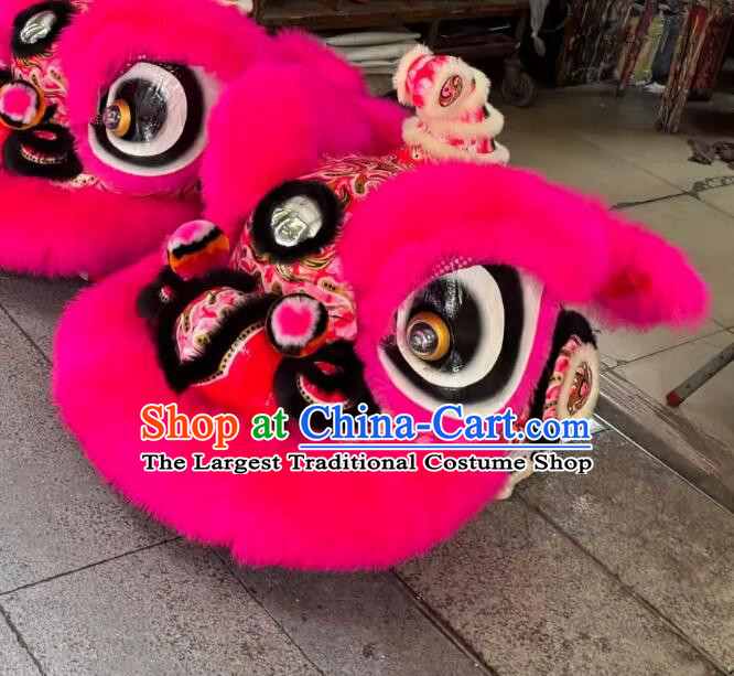 Traditional Festival Lion Performance Prop Hot Pink Wool Hok San Lion Dance Costume Handmade Chinese Lion Dance Equipment