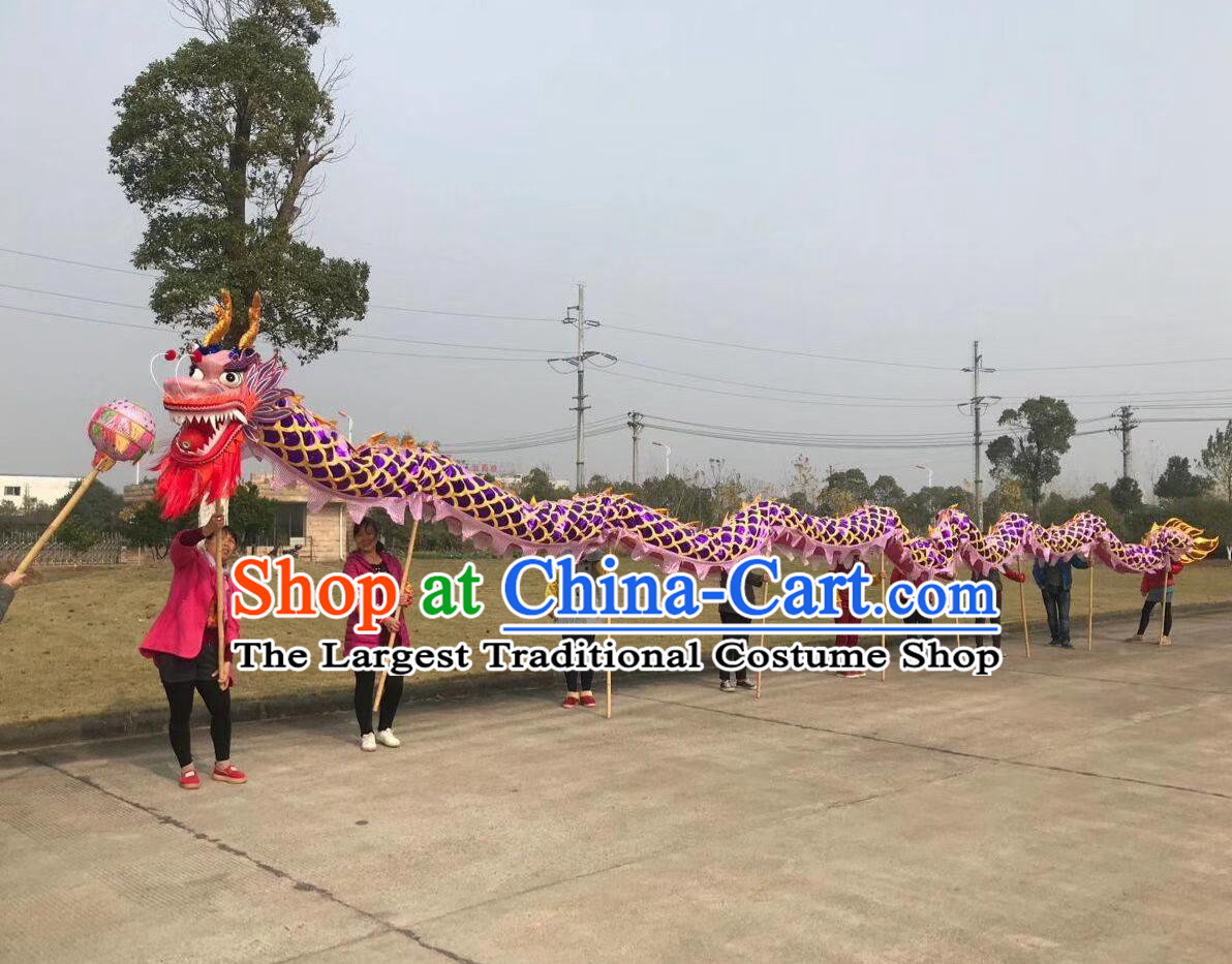 Chinese Dragon Dance Equipment Traditional Festival Loong Performance Prop Handmade Purple Dragon Dance Costume