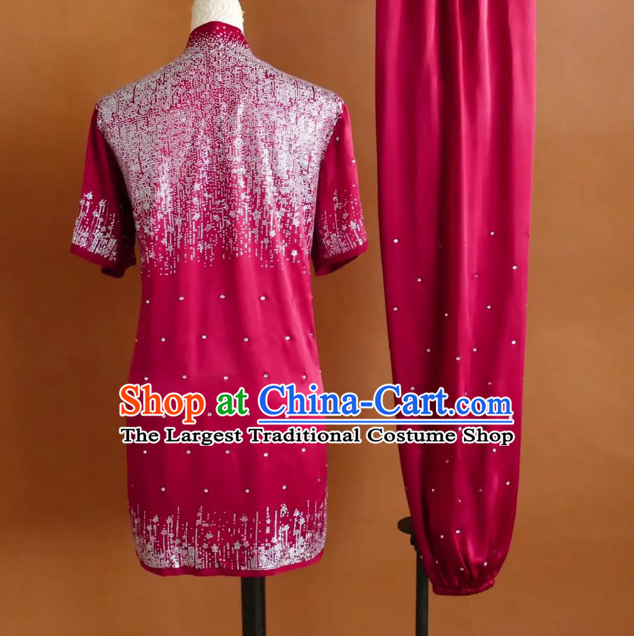 Chinese Changquan Performance Uniform Professional Kung Fu Competition Clothing Megenta Martial Arts Costume
