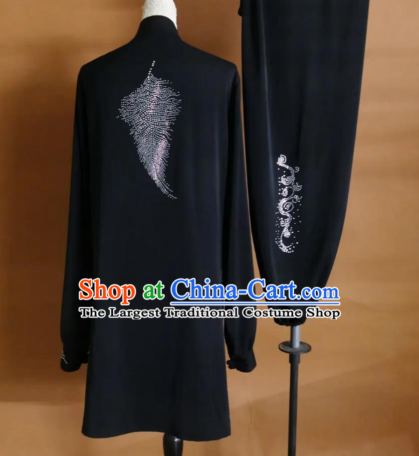 Long Style Tai Chi Suit Taiji Performance Wear Black Baduanjin Professional Competition Uniform