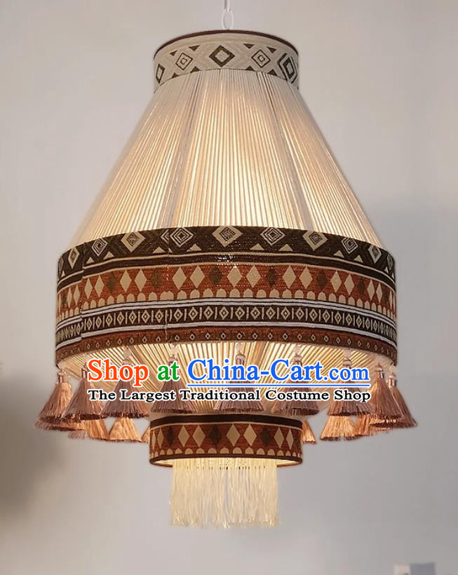 Bohemian Moroccan Vintage Ins Style Jute Rope Fabric Living Room Light Bedroom Fringe Pendant Lamp