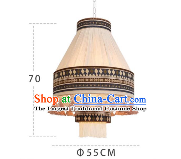 Bohemian Moroccan Vintage Ins Style Jute Rope Fabric Living Room Light Bedroom Fringe Pendant Lamp