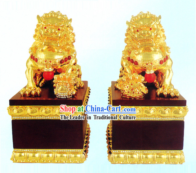 China Stunning Gold Gate Lion Pair