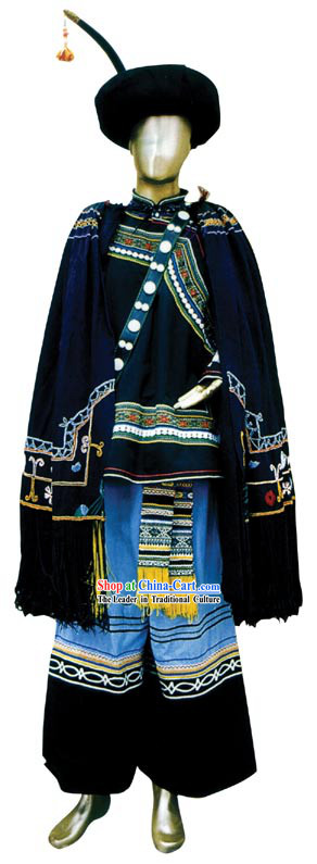 Chinese Traditional Yi Minority Costumes and Hat Complete Set