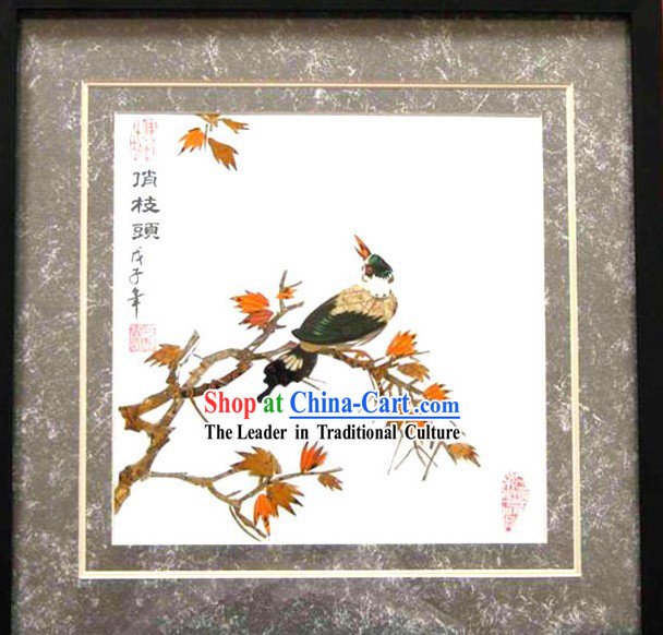 Handmade Real Butterfly Wings Painting - Bird and Tree