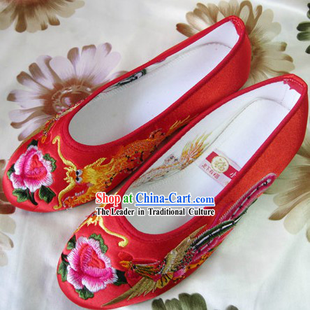 Traditional Red Wedding Dragon Phoenix Shoes