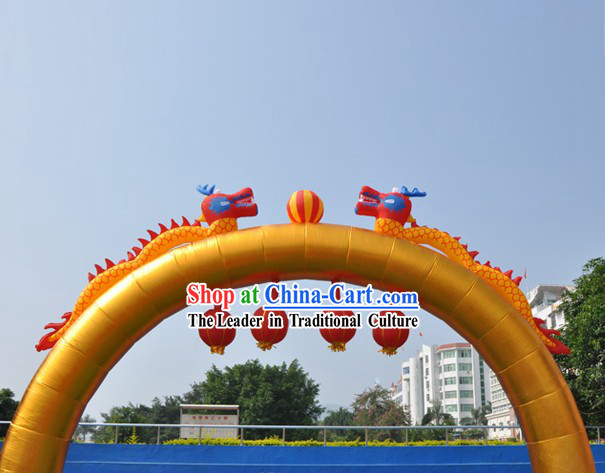 Large Golden Inflatable Dragons and Lanterns Arch