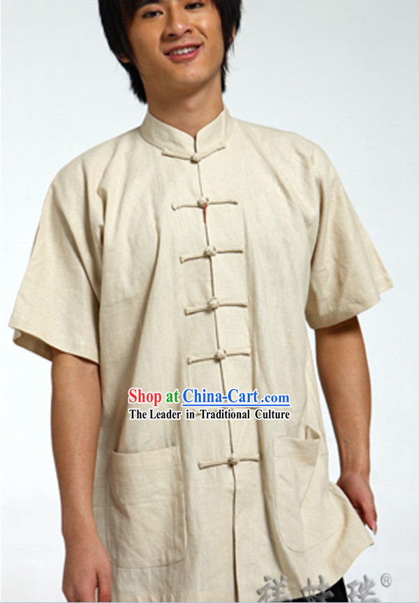 Chinese Mandarin Handmade Flax Blouse for Men